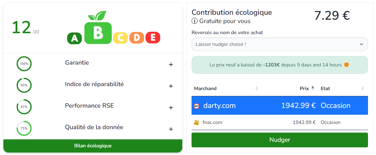 Image mise en avant pour Nudger : comparateur des prix de l'occasion en ligne