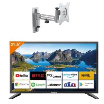 Image relative au pack tv led 22pouces 55cm full hd android 11.0 smart tv camping car support tv 180°