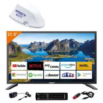 Image relative au ANTARION-PACK TV LED 21.5POUCES 54CM FULL HD ANDROID SMART TV CAMPING CAR ANTENNE 4G FIT BLAN