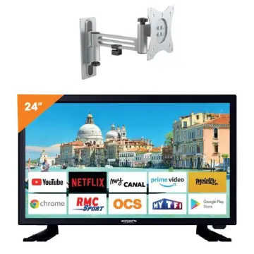 Image relative au PACK ANTARION TV LED 23.6 60cm Téléviseur SMART CONNECT Androïd 11.0 12V + Support TV 180° Charge m