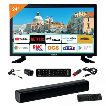 Image relative au Pack tv led 24" 60cm téléviseur smart tv 12v + barre de son 30w