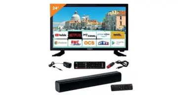 Image relative au Pack tv led 24" 60cm téléviseur smart tv 12v + barre de son 30w